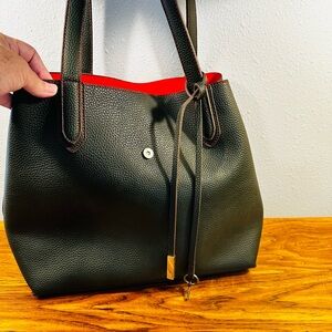 Tutilo New York Pebbled Faux Vegan Leather Green & Red Tech Tote Bag Purse
